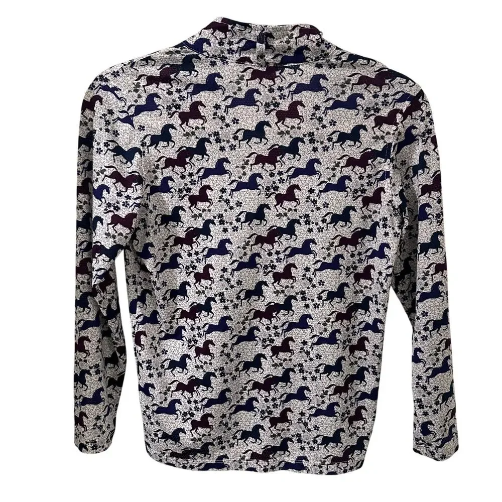 Kerrits Equestrian Horse Print Quarter Zip Performance Base Layer Top Large EUC